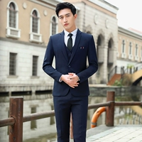 Синий костюм, штаны, жилет, рубашка, галстук, ремень