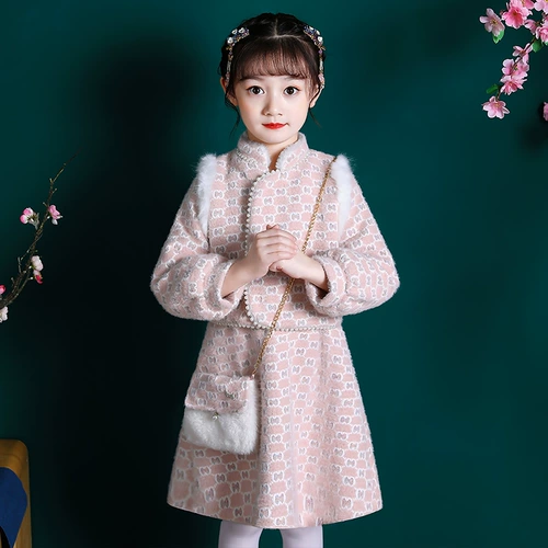 琦芯 Пуховик, детский комплект, ципао, увеличенная толщина, китайский стиль, в западном стиле
