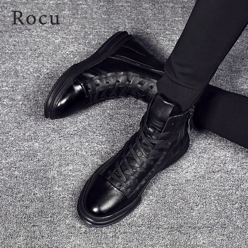 Rocu men's boots autumn 2020 new Martin boots men's trendy light luxury mid-top luxury classic retro trend short boots men's shoe leather