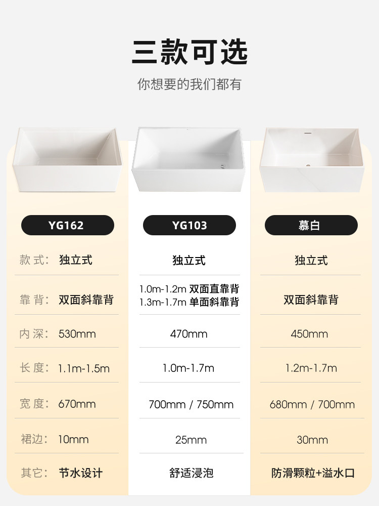 Dongpeng Thin-Edge Freestanding Bathtub for Adults, Suitable for Small Apartments, Acrylic Seamless Integrated Japanese-Style Square Deep Soaking Bathtub