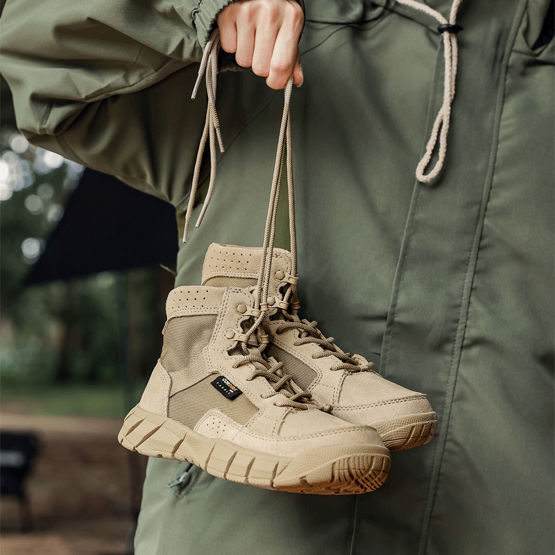 男女兼用のワイルドハイキングシューズ、ミッドカットの砂防止、滑り止め、通気性のあるハイキングシューズ、アウトドアシューズ、プロ仕様の砂漠用タクティカルブーツ