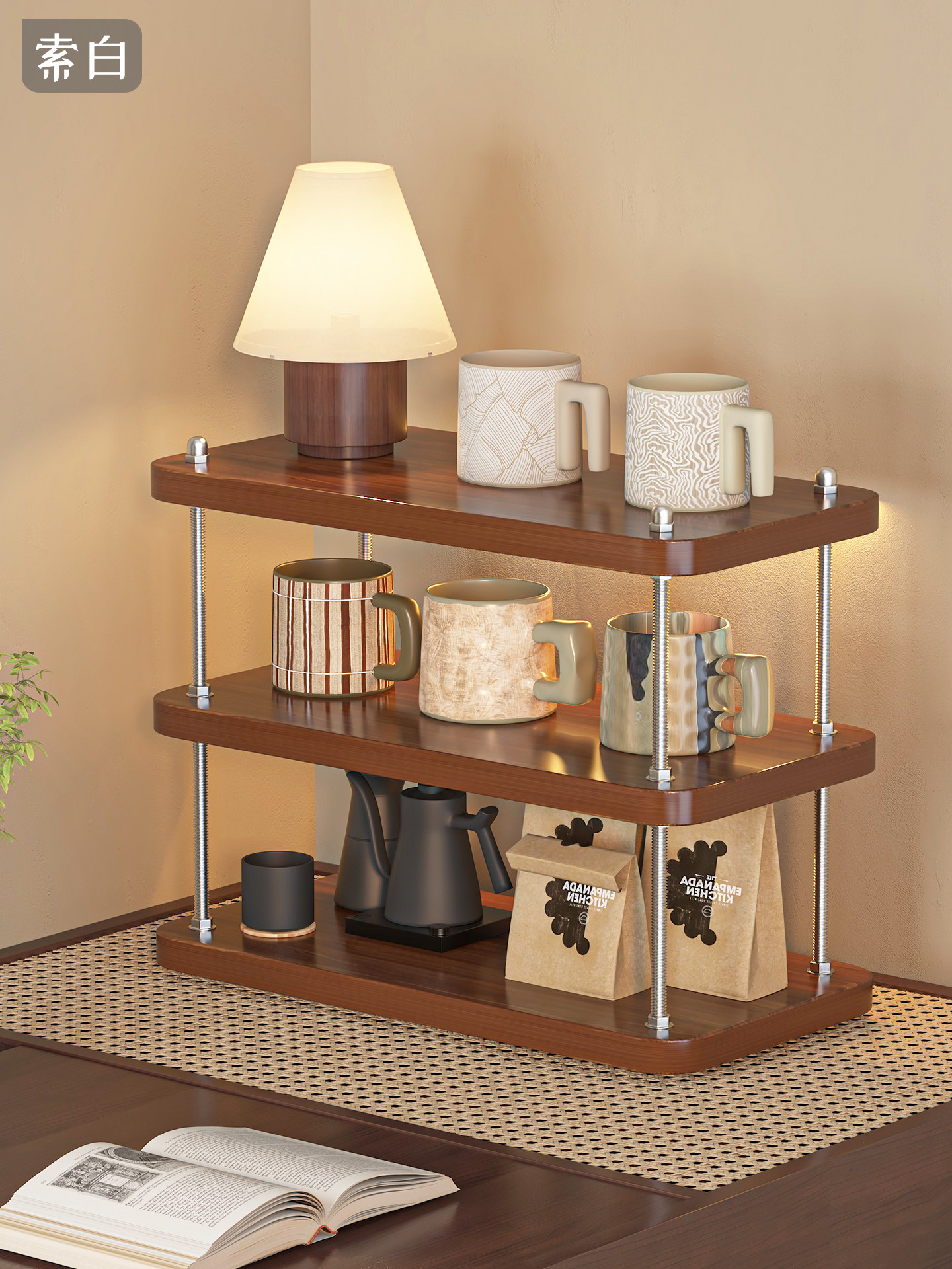 Cup Holder with a Vintage Style for Desktop Cup Storage, Coffee Corner Arrangement, Corner Placement Rack, Cup Dispenser with a High-End Feel