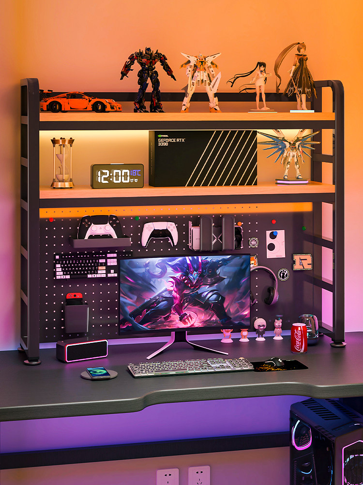 E-Sports Style Desktop Storage Rack, Desk Bookshelf, Computer Desk Storage Rack, Home Perforated Board Iron Storage Rack