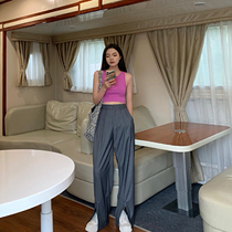 MUJINLU black zipped open fork western dress pants woman high waist pituitary straight cylinder loose broadlegged pants casual long pants