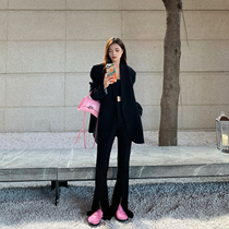 MUJINLU black suit open fork pants female autumn clothing new high waist display slim fit drag straight cylinder casual long pants