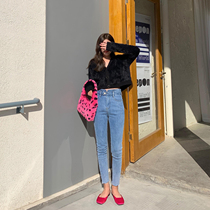 MUJINLU High Waist Jeans Womens New Korean Version Design Sensation Slim Fit 100 Hitch 90% Little Foot Pencil Pants