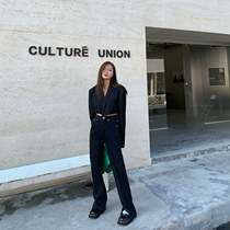 MUJINLU Black Straight Cylinder Open Fork Jeans Woman 2022 Fall high waist display high-waist display slim loose Hauling Ground Pants