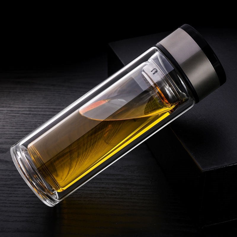 Insulation glass cup double-layer water cup anti-fall tea cup transparent tea water separation filter tea cup men's high-end