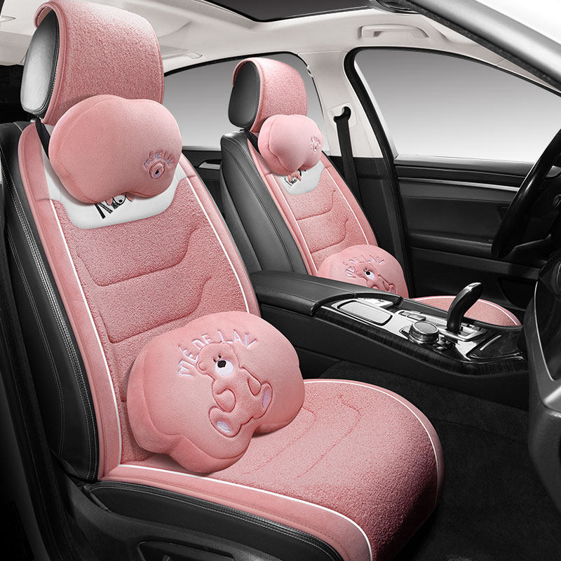 Car seat cushion winter lamb velvet short hair thickened warm waist seat cushion cartoon anti-slip single-piece heating car cushion
