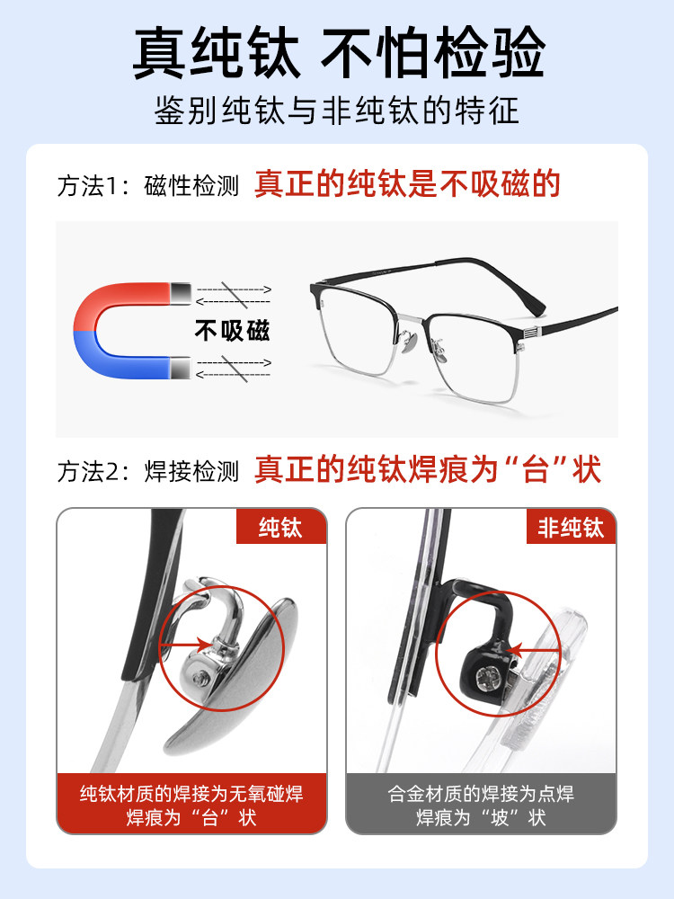 Ultra-Light Pure Titanium Business Half-Frame Myopia Glasses Frame for Men, Can Be Customized with Prescription, Blue Light Blocking, Professional Eyewear for Men