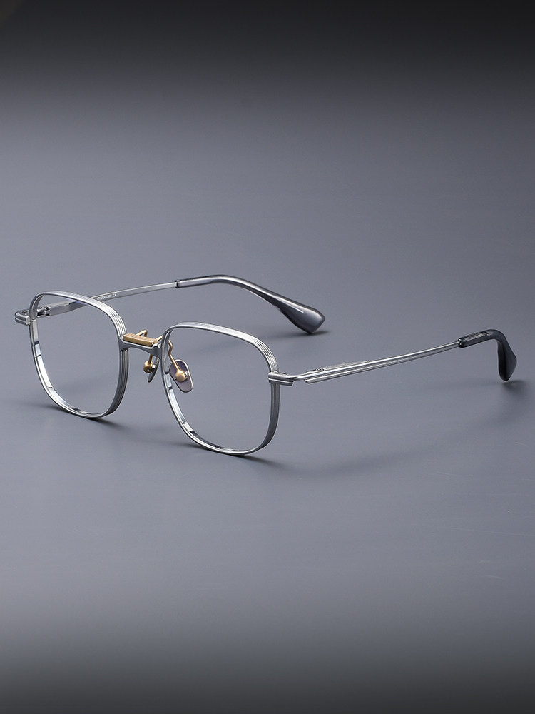 Japanese Handmade Pure Titanium Myopia Glasses Frame for Men, Retro Wide-Rim Designer Large Frame, Slimming High Prescription Eyeglass Frame