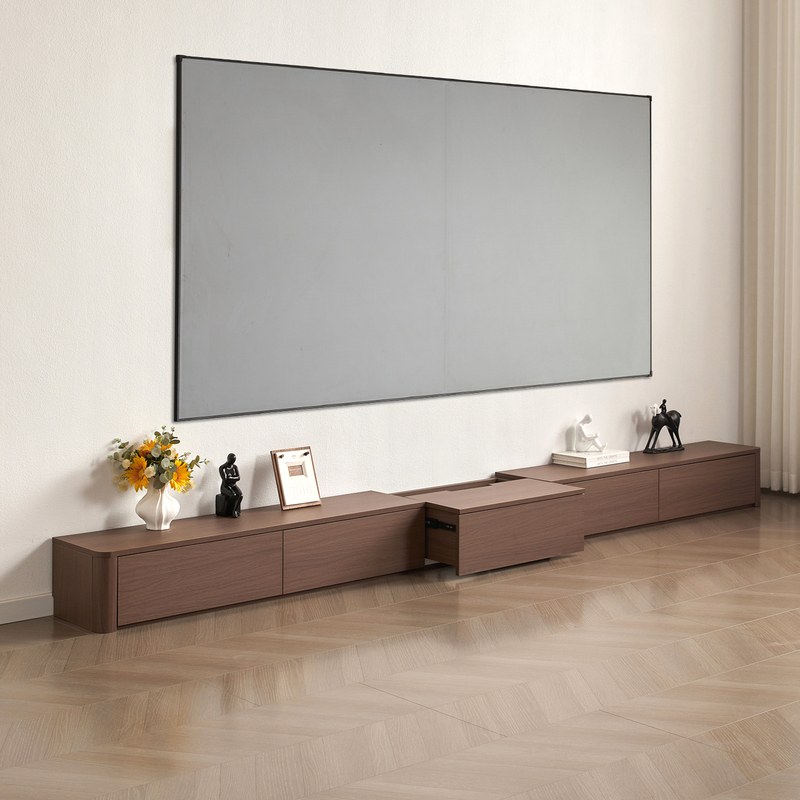 Medieval-Style Rounded Corner Solid Wood Floor-Standing Tv Cabinet Modern Living Room Laser Video Cabinet Slanted Walnut Tv Cabinet