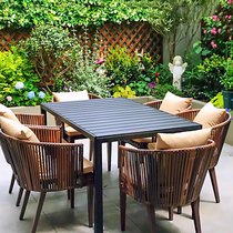 Outdoor tables and chairs Courtyard Garden villa leisure outdoor open-air terrace Sun room rattan tables and chairs combination WPC square table