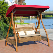 Outdoor woven rattan swing chair Household garden balcony adult cradle hanging chair red net red aluminum alloy double swing