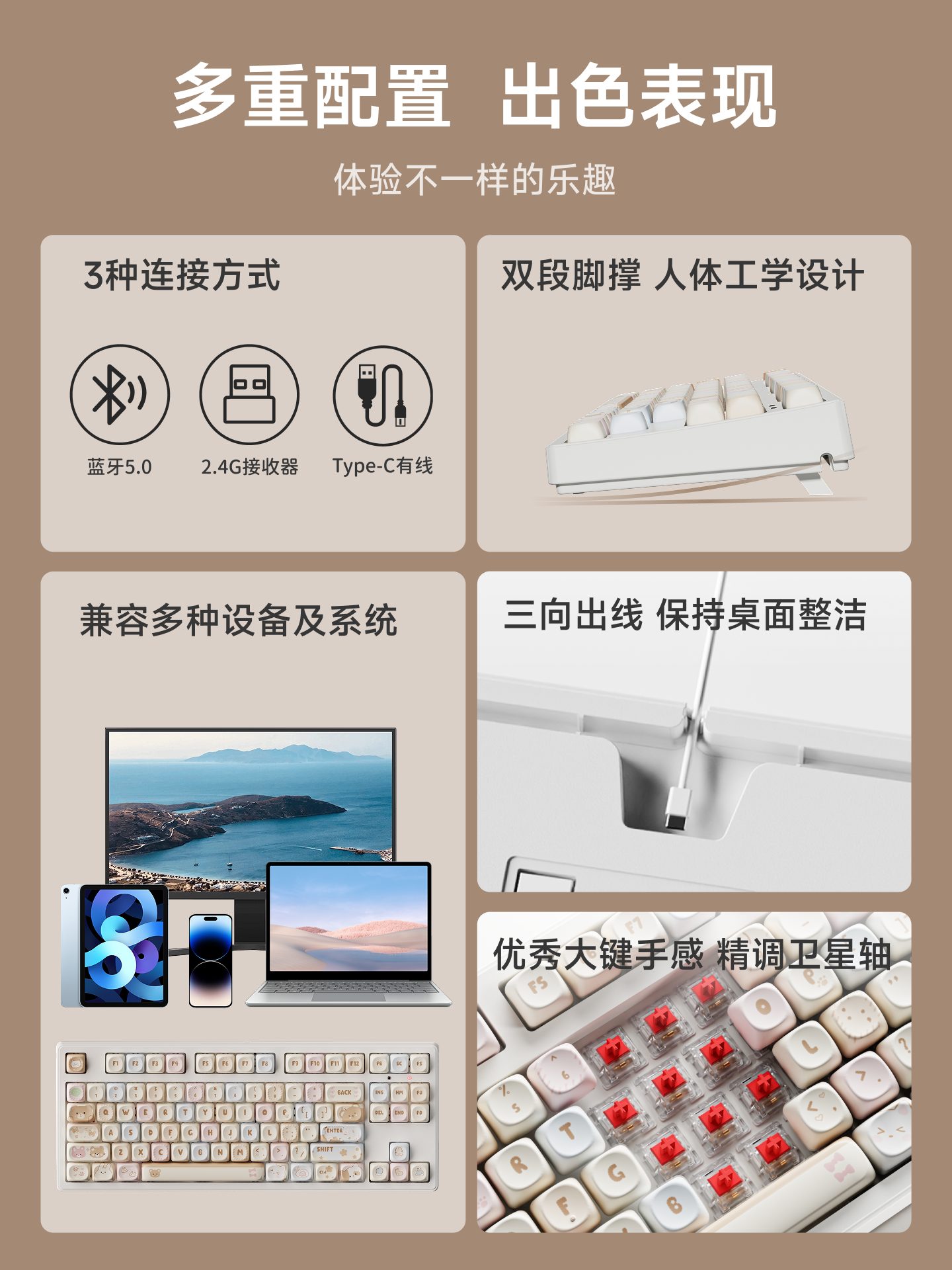 Forerunner Mt87 Wireless Bluetooth Mechanical Keyboard and Mouse Set, Three-Mode, High-Value Design for Girls, Office Use, Green Tea Red Switches