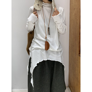 浪花下摆~首尔小众设计不对称波浪木耳边绑带打底衫