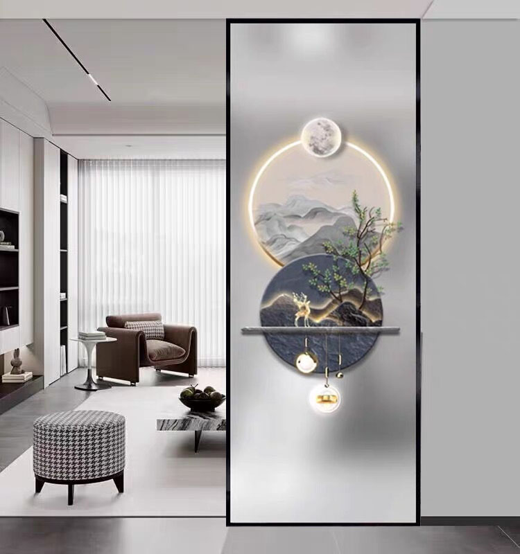 Modern minimalist light and luxurious steel Art glass Living room Decorative Bedroom Shelter Screen Partition Light Transmission into the house Guan Guan-Taobao