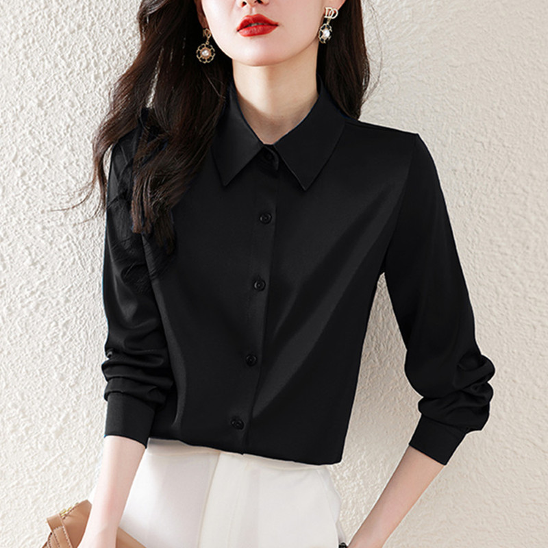 Hangzhou Heavy Silk Shirt, Long-Sleeved Women's Spring Wear, Black Formal Shirt, High-End Feel, No-Iron Mulberry Silk Top