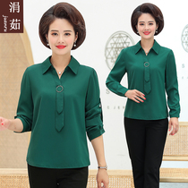 Mother's spring and autumn dress with collar long sleeve T-shirt foreign style jacket for middle-aged and elderly women's autumn chiffon bottoming shirt