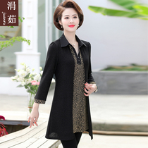Mother spring long sleeve jacket foreign style small shirt 40 years old 50 middle-aged women wear spring and autumn bottoming shirt to cover her stomach