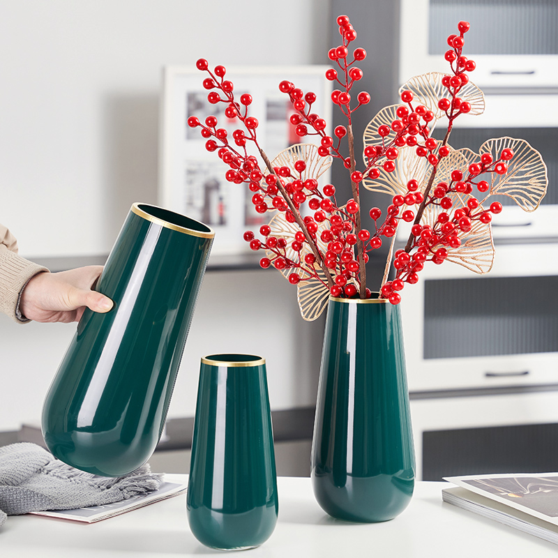 Net Red Glass Vase Green Grilled Porcelain Crafts Swing Accessories Large Guest Hall Flower Arrangement Red Fruit Table Surface Flower TV Cabinet Hem