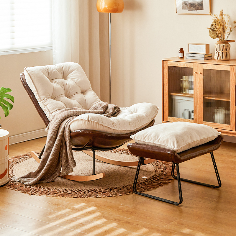 Nordic Lazy Sofa Rocking Chair for Living Room, Light Luxury Rocking Chair, Recliner for Adults, Balcony Home Leisure Chair, Single Seat, Trendy Chair