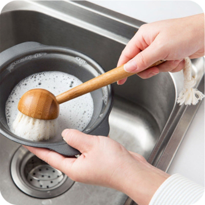 Kitchen long handle round head pot washing brush non-stick oil dish washing cleaning brush kitchen supplies household brush pot decontamination brush