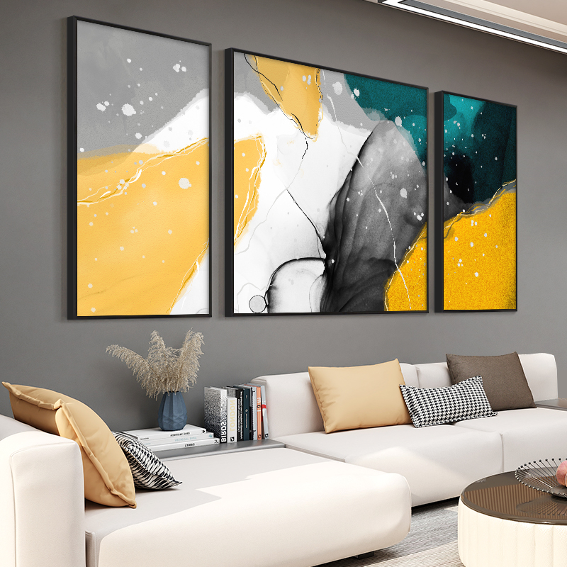 Modern minimalist living room decorative painting abstract triptych light luxury sofa background wall painting oil painting atmospheric wall painting