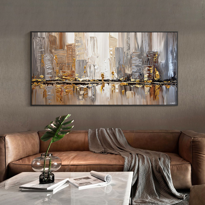 Modern Abstract Living Room Decoration Painting Office Mural Sofa Background Wall Hanging Painting Atmospheric City Oil Painting Minimalist Painting