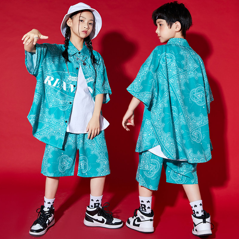 Street Dance Boy Mode Kids Summer Hip Hop Show Clothing Shirts Loose Dance Boy Kids Dress