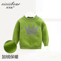 (Clearance Special) Qi Qi Xiong childrens spring male and female baby fleece sweater baby plus velvet cartoon top