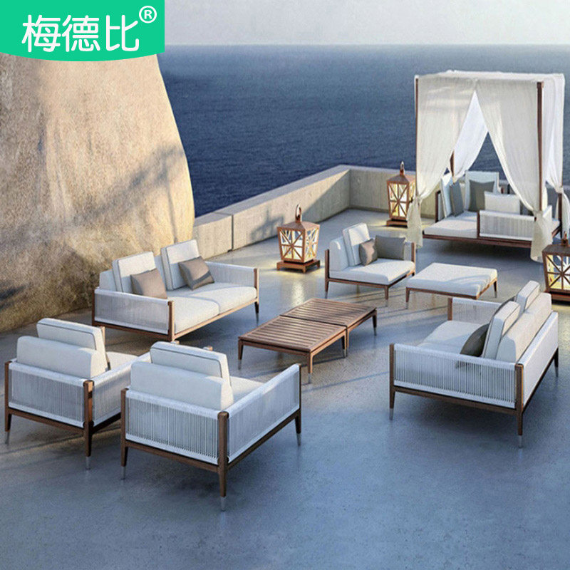 Nordic outdoor sofa combination outdoor garden courtyard sofa chair casual teak vine furnished sofa chair