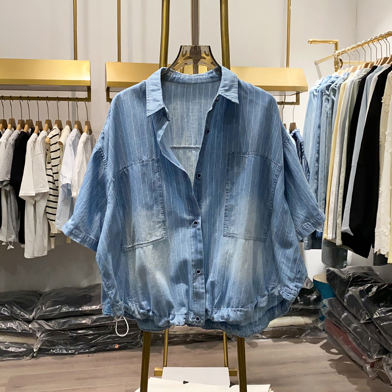 150kg Extra Large Size Couple Design Short-Sleeved Shirt with Large Pockets for Men and Women, Summer Style, Loose Hem Drawstring Shirt2