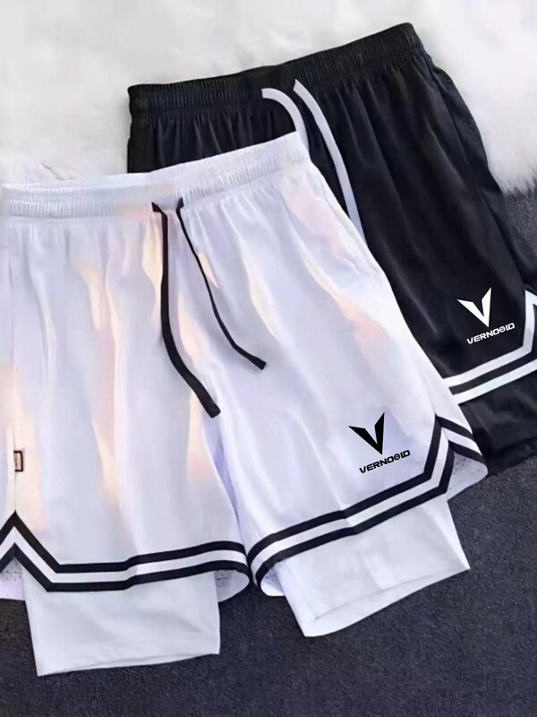 Extra Large Size 2 150kg Lined Basketball Shorts for Men and Women, Fake Two-Piece Summer Couple Loose Casual Sports Pants