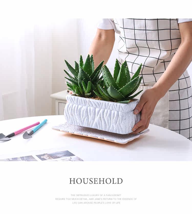 成匠阳台花盆陶瓷带托盘长方形花槽大号长条家用艺术养花植物盆景 景德镇名瓷在线