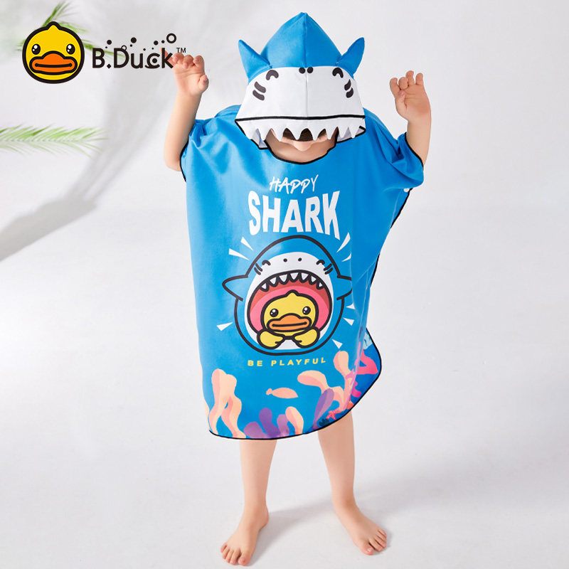B Duck small yellow duck children swimming bath towels boy cloak with cap speed dry absorbent towel bathrobe beach towels