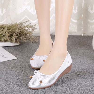 ZZ7豆豆鞋女坡跟蝴蝶结圆头单鞋牛筋底2021新款透气妈妈鞋女鞋学