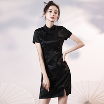 Black Qipao 2022 New Improved Fried Street Country Tide Young small girl Chinese style dress short of dress