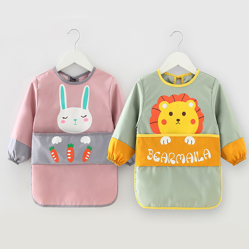 Children's overshirt waterproof anti-dirt bib apron boy girl baby eating clothes baby autumn and winter painting reverse dressing