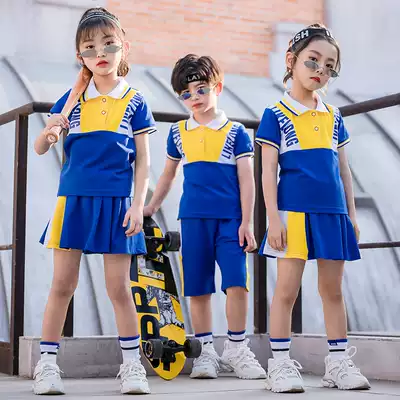Children's school uniform summer short-sleeved suit 2021 new primary school class suit men and women British college style two-piece suit
