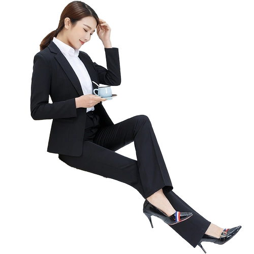 Костюм, черные осенние штаны, тонкий рабочий приталенный пиджак классического кроя, свободный прямой крой