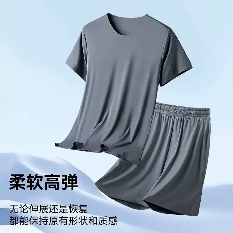 Silk summer pijama, thin set, with short sleeve, plus size