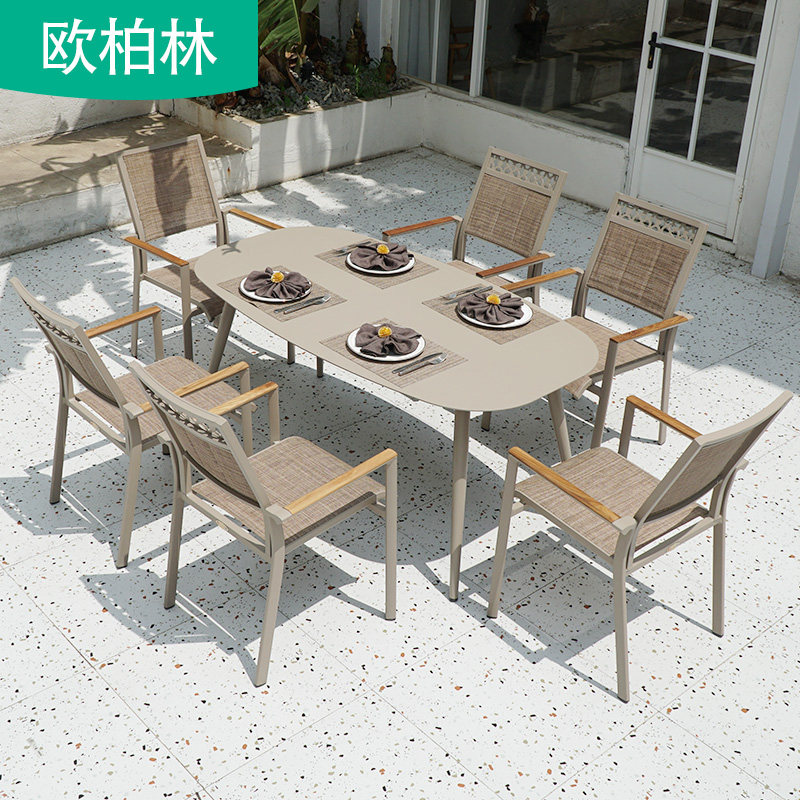 Outdoor courtyard simple tables and chairs balcony casual wrought iron tables and chairs outdoor garden model room modern dining table and chairs combination