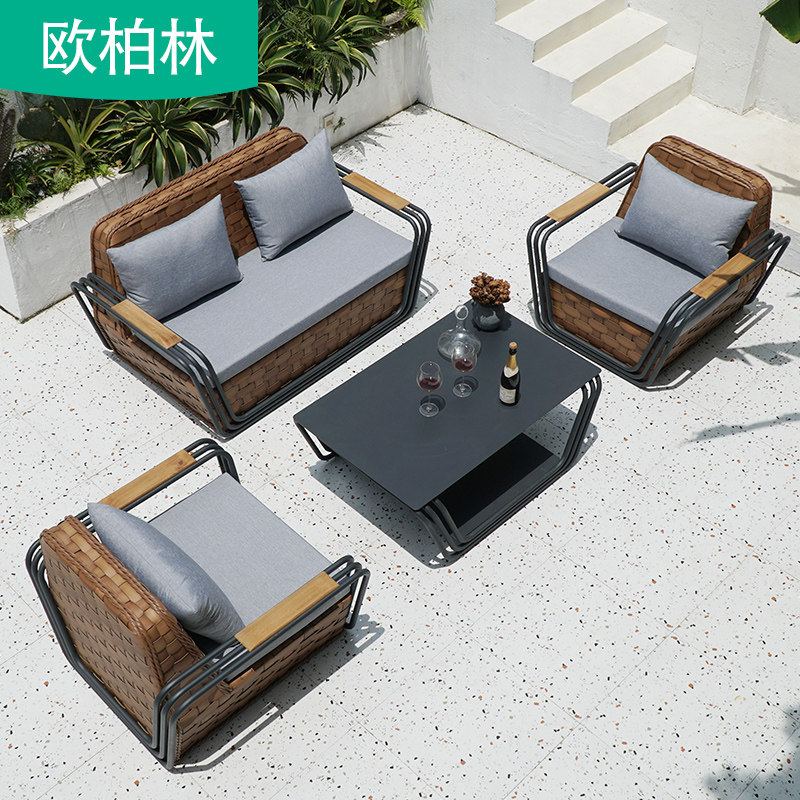 Outdoor Rattan Leisure Sofa Garden Simple Rattan Art Weaving Sofa Balcony Designer Creative High-end Big Sofa