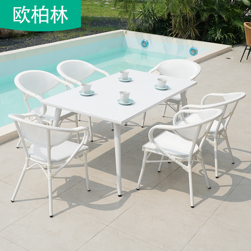 Outdoor balcony courtyard leisure table and chair outdoor garden terrace white rattan chair milk tea shop outside table and chair combination