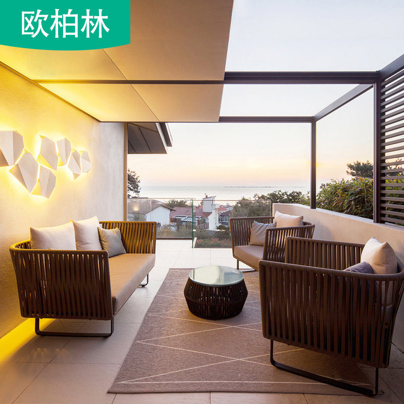 Outdoor rattan-knitted casual sofa Rattan Chair Outdoor Garden Patio Terrace creative minimalist sofa Sofa Tea Table Combo Furniture