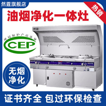 Oil Fume Purification Integrated Stove, Commercial Smokeless High-Fire Stove, Mobile Gas Stove, Double Stove, Restaurant, Hotel, Environmentally Friendly Cooking Cart