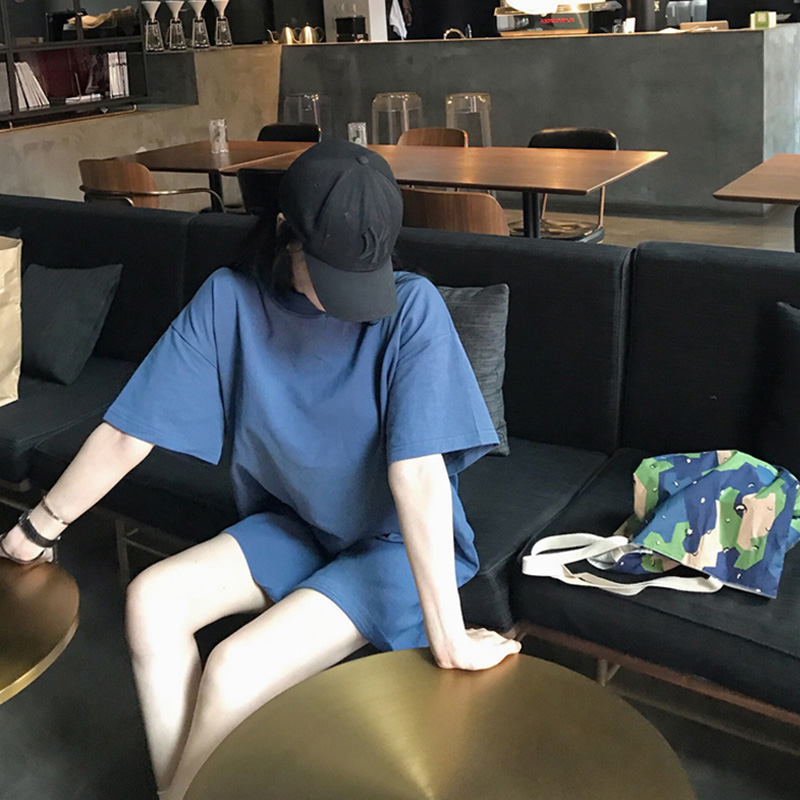 牛油果绿宽松中长款纯色短袖t恤女2025新款ins时尚夏季上衣服洋气