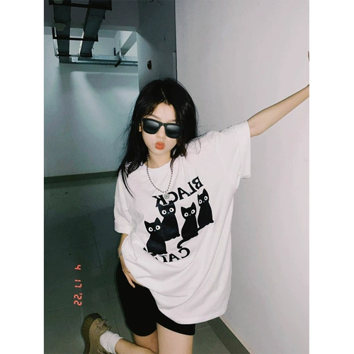 Летняя черная брендовая футболка с коротким рукавом для влюбленных