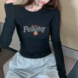 Tide, черный короткий лонгслив для отдыха, по фигуре, осенний